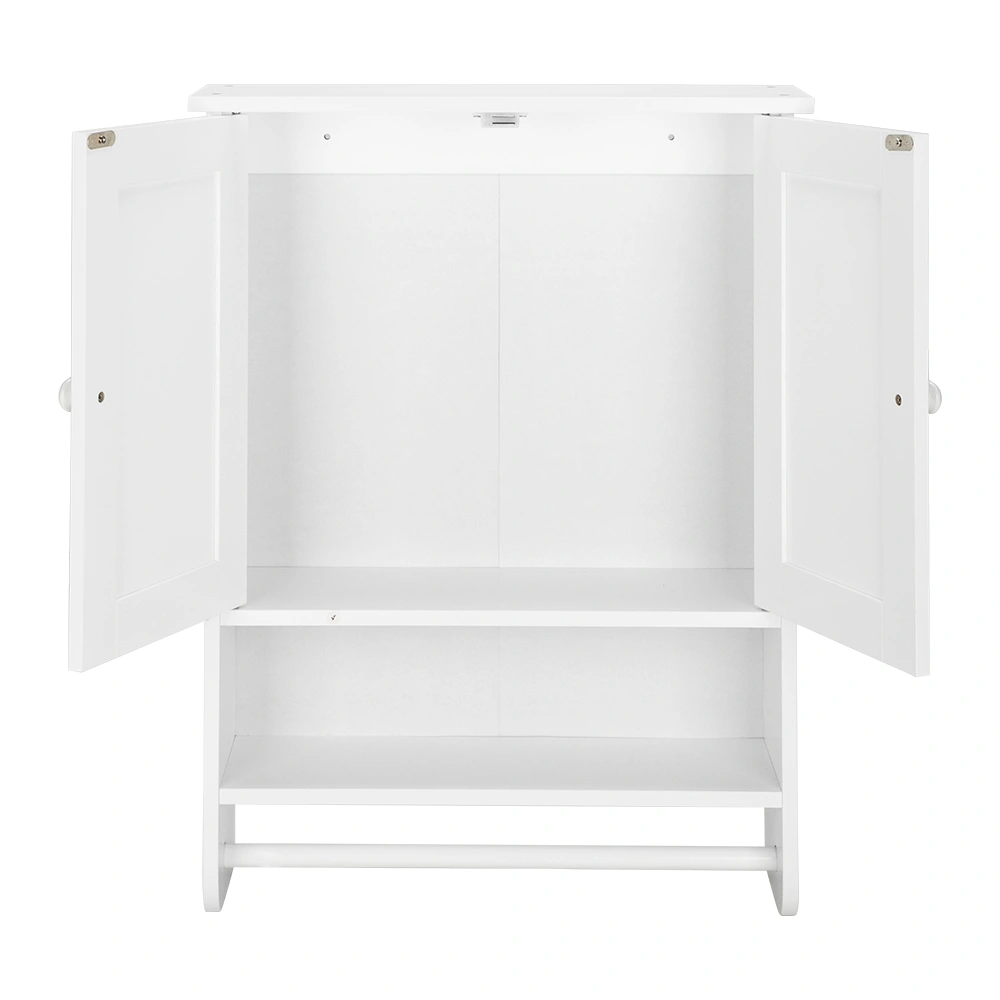 Bathroom Wall Cabinet 19.3x5.7x25.6in White MDF 2 Doors 1 Shelf Towel Bar Wall Mounted view 4