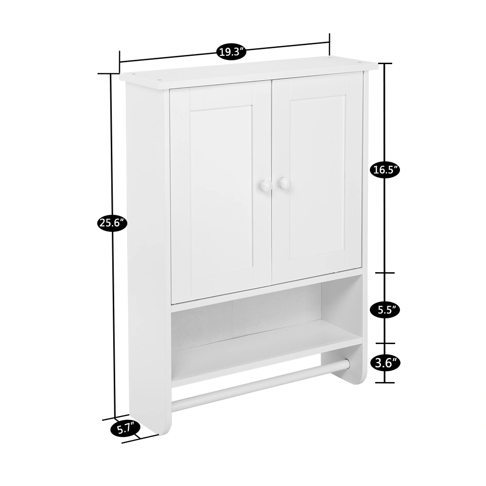 Bathroom Wall Cabinet 19.3x5.7x25.6in White MDF 2 Doors 1 Shelf Towel Bar Wall Mounted view 5